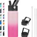 BJPKPK Insulated Water Bottles with Straw Lid, 22oz Cold & Hot Thermo, Stainless Steel Metal Water Bottle with 3 Lids, Reusable Thermo, Cups, Mugs for Daily Use-Cherry