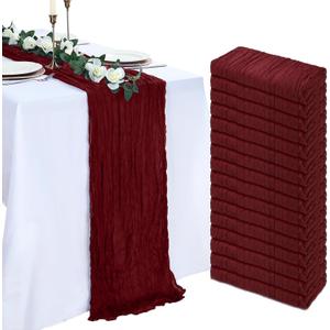 16 Pack Burgundy Cheesecloth Table Runner 10ft Boho Gauze Fabric 120 Inch Cheese Cloth Table Runner Rustic Sheer for Wedding Decor Baby Shower Party Centerpiece Decoration