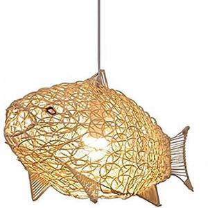 Fish-Shaped Rattan Woven Pendant Light, 1-Lights Boho Fish Lighting,Natural Weaving Wicker Light Fixture,Rustic Farmhouse Rattan Chandelier for Dining Room Living Room Bedroom Kitchen