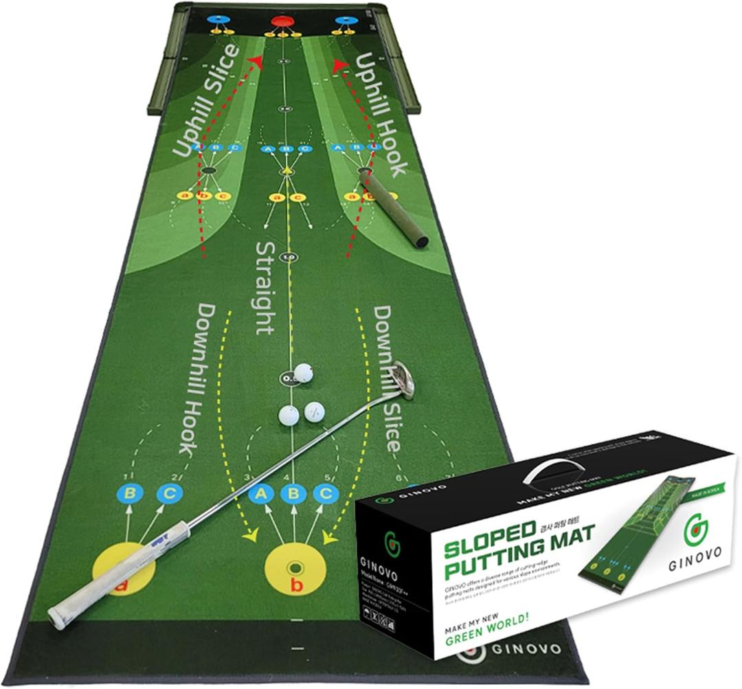 Golf Sloped Putting Mat, 11.2 ft x 3 ft Wide Indoor Practice Green - Realistic Uphill, Downhill & Break Simulation with 31 Paths - Large Training Aid for Distance Control & Green Reading