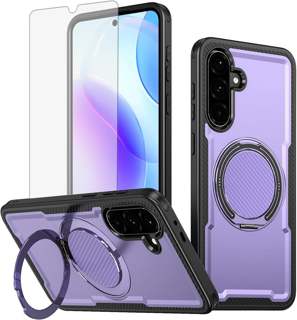 Phone Case for Samsung Galaxy S24 Plus/S25 Plus S24+ S25+ 5G with Tempered Glass Screen Protector Slim Magnetic Rugged Stand Ring Cover S24Plus 24S + S 24 24+ S25Plus 25S 25+ SM-S936U Purple