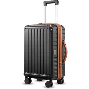 LUGGEX Carry On Luggage 22x14x9 Airline Approved, PC Expandable Hard Shell Suitcases with Spinner Wheels, 20 Inch, Brown Black