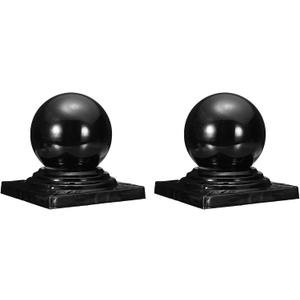 uxcell 2Pcs Metal Ball Post Cap, 5.91 x 5.91 Inch Round Fence Post Cap with Ball Top, Decorative Iron Pipe Caps for Square Posts, Handrail Guardrail, Deck Railing, Gate, Mailbox, Black