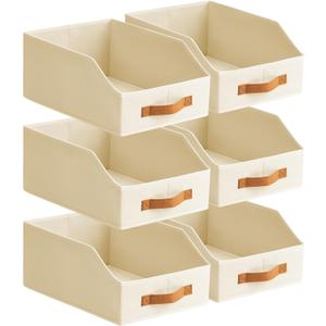 Homsorout Fabric Storage Bins for Organizing - 6 Pack Large Trapezoid Collapsible Storage Bins with Front Handle, Closet Organizers and Storage for Bedroom, Home Shelves, Small Spaces, Beige