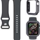 4 x 3-in-1 Silicone Band and Rugged Case Compatible for Apple Watch Bands 44mm 45mm 46mm 42mm 40mm 41mm, Sport Strap and Protective Cover with Screen Protector for iWatch Series 11 10 9 8 7 6 5 4 SE3