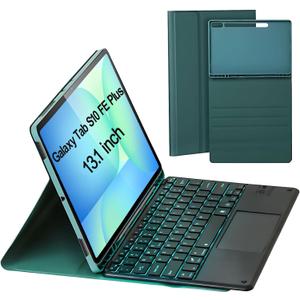 Keyboard Case for Samsung Galaxy Tab S10 FE Plus/S10 FE+ 13.1-Inch 2025, Detachable 7 Colors Backlit Bluetooth Keyboard, Smart Touchpad, Folio Cover with S Pen Holder (Green)