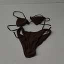 GORGLITTER Women's High Waisted Thong Bikini Set Halter Triangle Tie Back Swimsuit Bathing Suit (Medium, Coffee Brown)