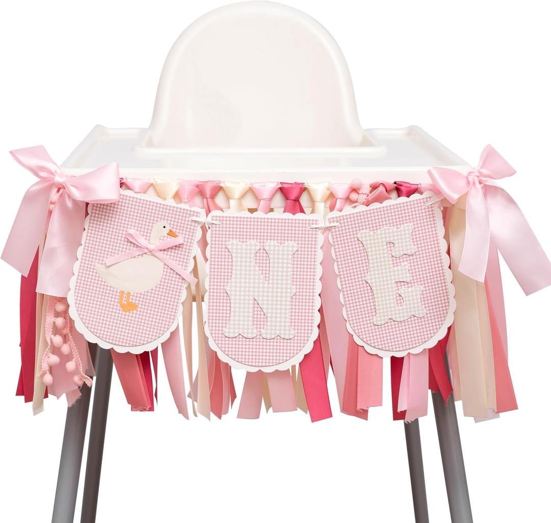 One Silly Goose Highchair Banner - Silly Goose 1st Birthday High Chair Banner, Pink Goose First Birthday Decorations for Anniversary, Cake Smash, Photo Props