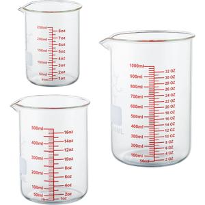 High Borosilicate Glass Measuring Cup Set-V-Shaped SpoutIncludes 250ml(8OZ), 500ml(16OZ), and 1000ml(32OZ) Glass Measuring Beaker, Easy to Read