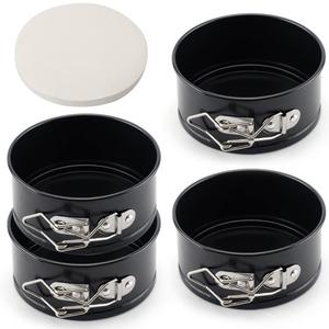 Tellshun 4 Pack Small Springform Cheesecakes Pan Tins Set 4 Inch Mini Baking Mold 4 Pieces Round Leakproof Nonstick Removable Bottom Bakeware for Pie Pizzas and Quiches Includes 50Pcs Parchment Paper