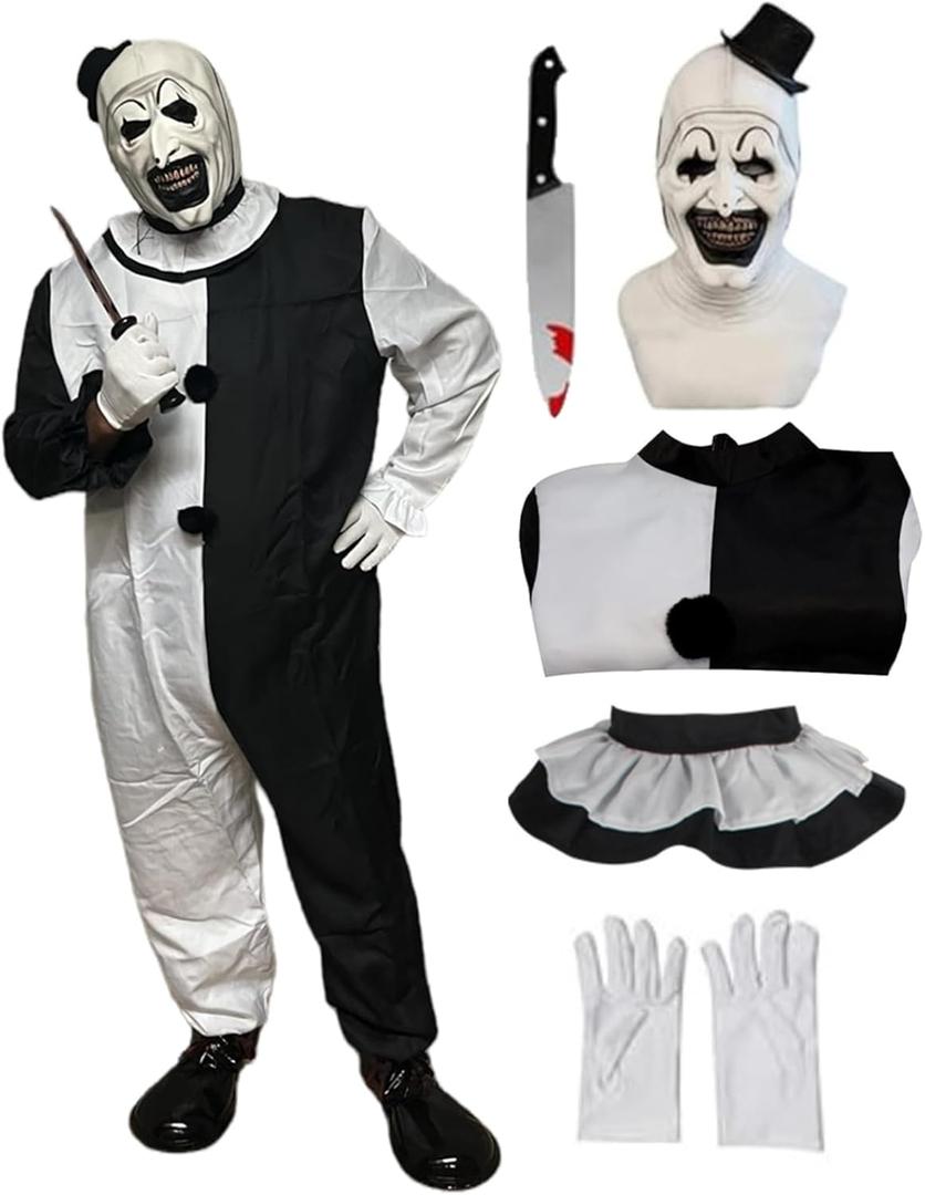Art the Clown Costume Clown Jumpsuit Men Women Outfit Black White Bodysuit Full Set Halloween Costume With Mask (Medium)