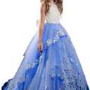 Flower Girl Dress Kids Lace Beaded Pageant Ball Gowns (Size 2, Royal Blue)