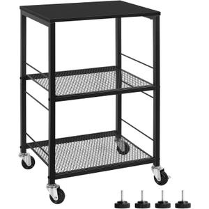 ETELI 3 Tier Side Table with Wheels Black Rolling End Side Table Small with Storage Shelves Industrial Night Stand for Small Space Living Room Bedroom Kitchen Office
