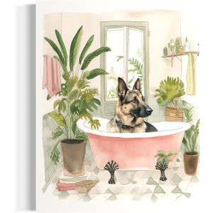German Shepherd in Bathtub Black Framed Wall Art Poster Print, Animal Bathtub Restroom Wall Art Painting for Bathroom Decor Gallery Gallery 30 (German Shepherd in Bathtub, 20" L x 16" W, Black Frame)