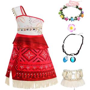 Girls Princess Dress Up Ocean Adventure Costumes Birthday Party Outfit Halloween Costumes with Accessories 3-14Y, Red