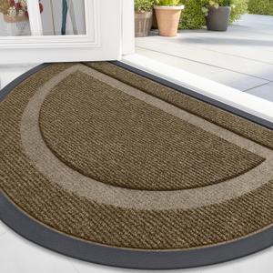 OLANLY Half Circle Door Mat Indoor Outdoor Entrance Welcome, Waterproof All-Season, All-Weather Doormat, Sturdy Natural Rubber, Low Profile, Easy Clean Patio Porch Entryway Mat, 47x32, Brown