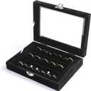 Frebeauty Rings/ Earring Organizer Tray with Clear Lid, 7 Slots Ring Box Velvet Ring Holder Drawer Insert Jewelry Storage Box Jewelry Display Case Jewelry Box Gift for Women and Girls(Black, 7 Slots)