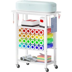 ZHOOGE Organizers and Storage for Cricut Machines, Rolling Storage Cart/Shelf with 24 Vinyl Roll Holders, Cutting Machine Stand Workstation Cabinet Desk Stand for Cricut Craft Room Organization