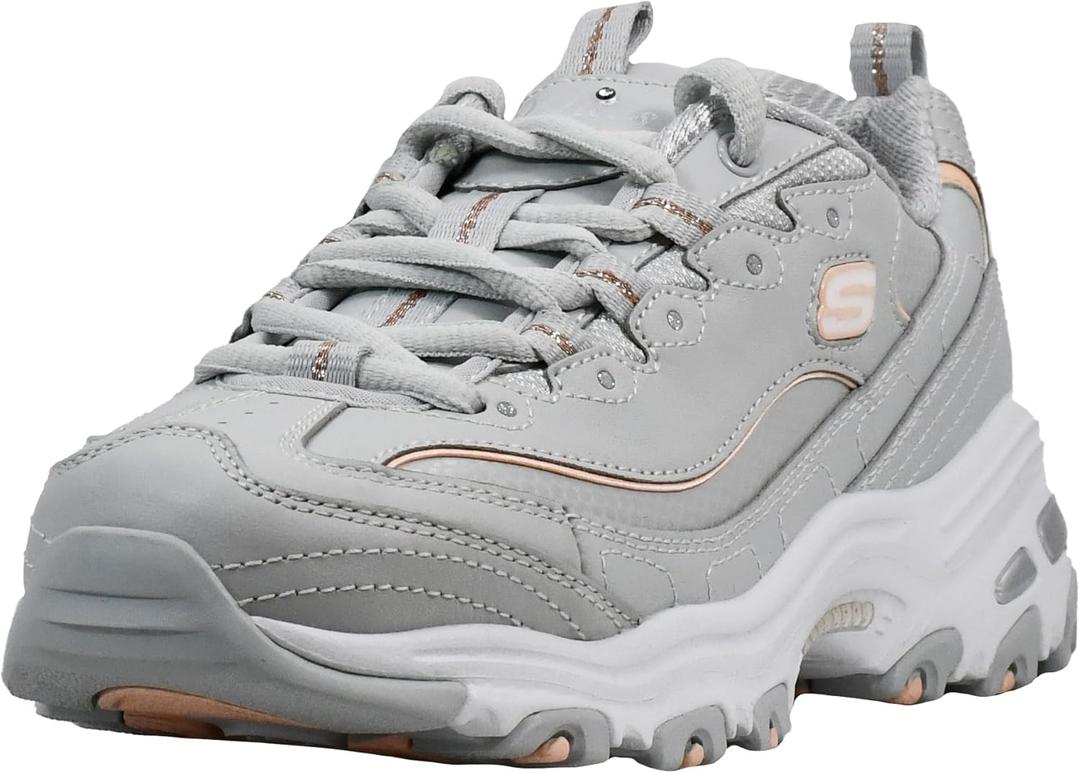 Skechers Womens D'Lites Fresh Start Memory Foam Lace-up Sneaker (6, Grey)