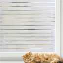 rabbitgoo Window Privacy Film, Frosted Glass Privacy Film, Window Frosting Cling for Glass, Non Adhesive Static Cling Front Door Covring, Anti-UV Reeded Blinds Sticker, Striped Pattern, 35.4" x 78.7"