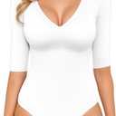 MANGOPOP Half Sleeve Bodysuit V Neck Bodysuit Shirts for Women (X-Large, A02- White)