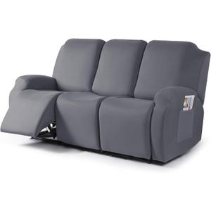 TAOCOCO Stretch Recliner Sofa Covers 3 Pieces Couch Covers for 3 Seat Reclining Sofa, Soft Polyester Fabric Washable Furniture Protector Sofa Slipcovers with Pockets (3 Seat, Light Gray)