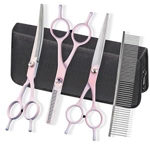 Dog Grooming Scissors Kit, Fcysy Professional Dog Trimming Scissors Set, Hair Cutting Scissors for Pet Dog Cat Grooming at Home, Curved Dog Scissors Pet Thinning Shears, Pet Grooming Supplies