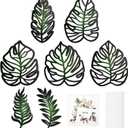 Olnverath 7 Pcs Tropical Wall Decor, Wooden Natural Leaves Plant Wall Decor, Vintage Tropical Plant Plaque for Living Room Kitchen Bedroom Garden Office(Green)