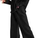 Womens Cotton Gauze Loungewear Sets Casual 2 Piece Sleepwear Button Down Shirt and Wide Leg Pants Outfits (X-Large, Black)