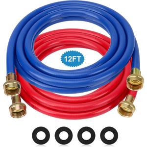 Washer Hose 12 Ft/12FT Rubber Washing Machine Hoses,Washer and Dryer Hose 3/4 Connection Supply Lines for Hot and Cold Water Washer Hoses-by MIFLUS,Universal Washing Machine Hose (2 Packs)