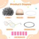 Old Lady Costume for Women, 5 PCS Kids 100 Days of School Grandma Wig Costume Halloween Girls Adults Cosplay Accessories Set (Light Gray Curly)