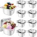 10 Set Stainless Steel Hotel Pans with Lids 1/6 Size 4 Inch Deep Steam Table Pans Food Containers Catering Food Storage Metal Pan Lid Anti-Jam Steam Pan Cover for Commercial Restaurant Hotel Buffet