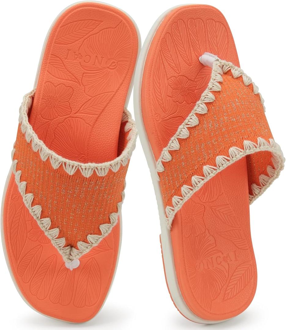 ONCAI Women's Flip Flops Classic Square Toe Yoga Mat Flat Dressy Summer Beach Slide Sandals for Woman Walking Fashion Comfort Ladies Thong Sandals Soft Cushion Rubber Sole US Size 6-11