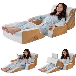 Yojoker 9PCS Orthopedic Bed Wedge Pillow Set for Sleeping, Back and Leg Pain Relief, Post Surgery Foam Pillow for Body, Triangle Adjustable Support Pillow - Acid Reflux Sleeping Pillows Brown
