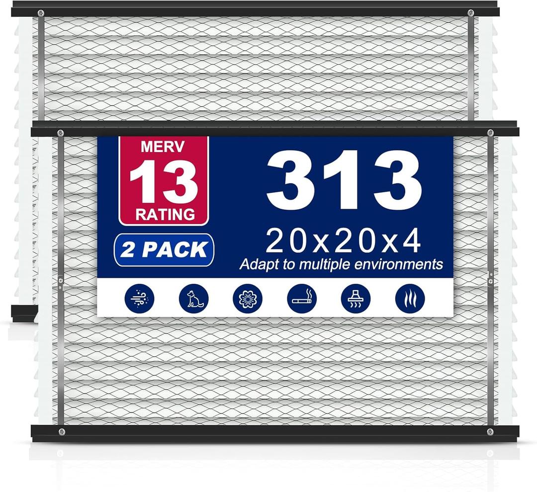 2-Pack 313 Air Filter Replacement Compatible with AprilAire Whole House Air Purifiers,Models 1310, 2310, 3310, 4300, MERV 13 20x20x4 Pleated HVAC AC Furnace Filter