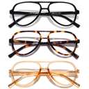 DOOViC 3 Pack Retro Aviator Reading Glasses for Women Men Lightweight Blue Light Blocking Computer Readers 2.00