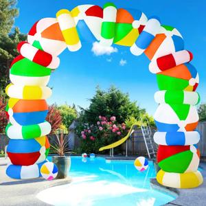 Shappy 9ft Beach Ball Inflatables Arch Summer Outdoor Decorations Build in LED Lights Summer Inflatables Arch Yard Decoration for Pool Beach Garden Lawn Party Decor, No Assembly Required