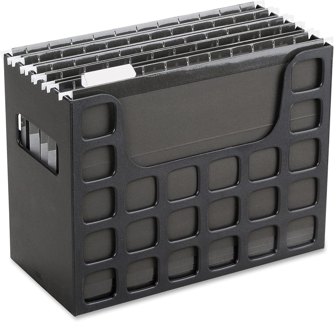 Pendaflex Portable Desktop File, Document Holder for Home and Office, Plastic Organizer Box, Side Handles, Hanging File Folders, Tabs & Inserts, Letter Size, 9-1/2 x 12-3/16 x 6 Inches, Black (23013)