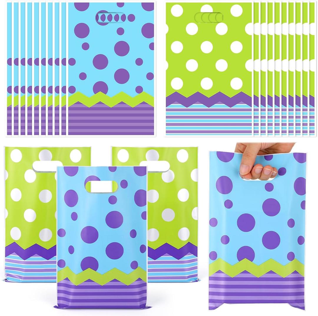 9 x HIYZI 50 PCS Monster Party Favor Bags Cartoon Birthday Goodie Bag Green Purple Plastic Gift Bags for Boys Girls Baby Shower Birthday Decoration Supplies