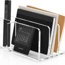 SANRUI Acrylic Mail Organizer, 3 Compartments Clear File Holder for Desk, Letter Sorter with Pen Holder, Countertop Document Sorter for Notebooks, Bills & Eyeshadow Palettes
