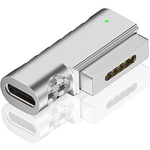 100W PD Quick Charge USB C to Magnetic 2 Adapter Connector Tip, Type-C to Mags 2 Converter with LED Indicator Light for 2013-2015 MacBook Pro Air, Silver