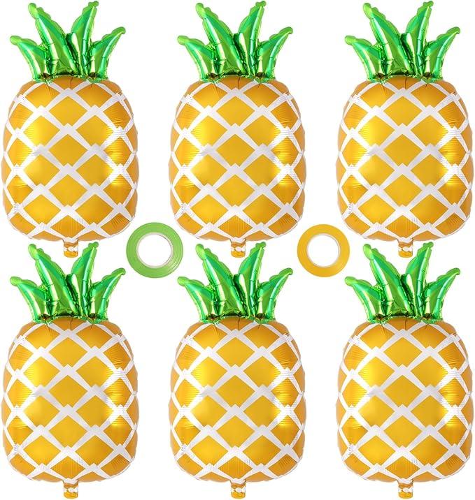 Pineapple Balloons, 6 Pcs Cute Pineapple Foil Balloons, Large Fruit Mylar Balloon for Summer Themed Party Decoration Birthday Baby Shower