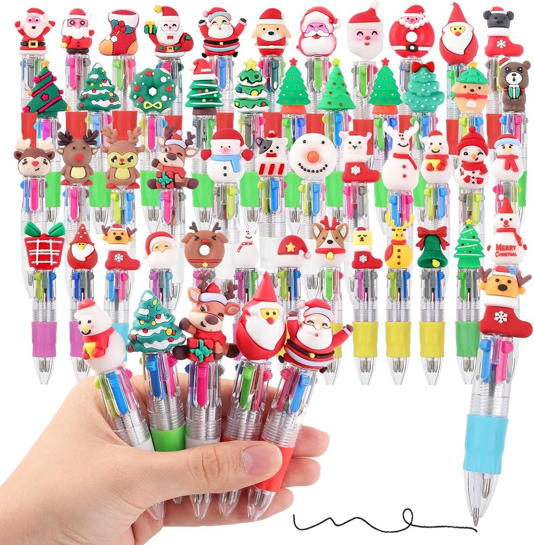 BESARME 48 Packs Christmas Multicolor Pen in One, 4-in-1 Xmas Tree Claus Christmas Gifts Stocking Stuffers for Teen Girls Cute Pens Bulk for Birthday