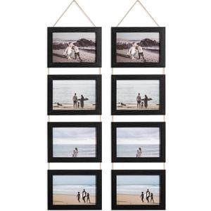 eletecpro 5x7 Hanging Picture Frames, 2 Pack Wall Picture Frames with Real Glass, Folding Picture Frame Displays 4 Photos for Wall Decor, Black
