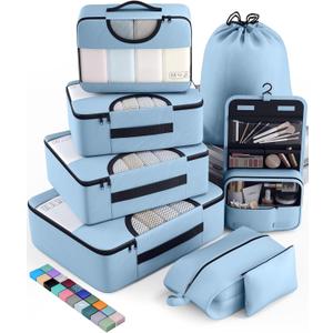 Veken 8 Set Packing Cubes for Travel Essentials, Suitcase Organizer Bags in 4 Sizes, Carry-On Luggage Accessories with Large Laundry & Hanging Toiletry Bag, Must-Have for Airplane, Road Trip & Camping