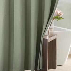 Sage Green Shower Curtain: Heavy Duty Textured Waffle Shower Curtains for Bathroom - 256 GSM Water Repellent Washable Thick Polyester Cloth Bath Curtain - 72x72