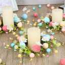 Pillar Candle Ring Wreaths Mini Purple Lavender Table Centerpieces Wreath 9 Inch Wreath for Cabinets Artificial Farmhouse Lavender Wreaths for Front Door Porch Wall Window (6, Easter-1)
