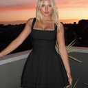 Kaximil Women's Square Neck Ruffle Hem Mini Dress Ruched Waist Short Party Dresses (Black, XL)