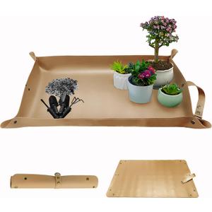 Leather Plant Repotting Mat Waterproof Transplanting Mat Indoor Succulent Potting Portable Gardening Mat, 30" X 18" Thickened Foldable Plant Potting Tray and Mess Control mat