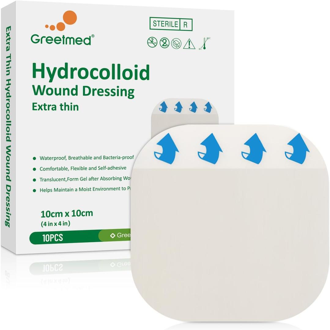 3 x Extra Thin Hydrocolloid Bandages 10 Pack 4" x 4" Large Wound Care Dressing, Self Adhesive Big Waterproof Hydrogel Patch Bandaids Healing for Burn Blister Bedsore Acne Care